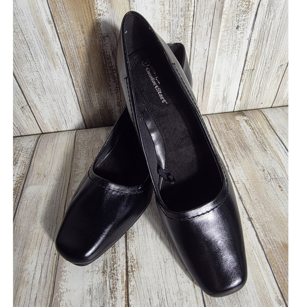 George Savonna Black Square Toe Pumps Comfort‎ Start Block Heel Womens Size 8